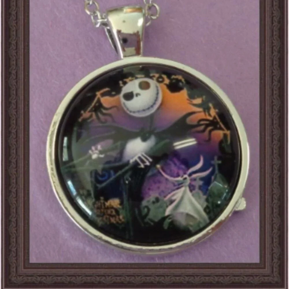 Silver Tone Jack Skellington Theme Necklace Unisex